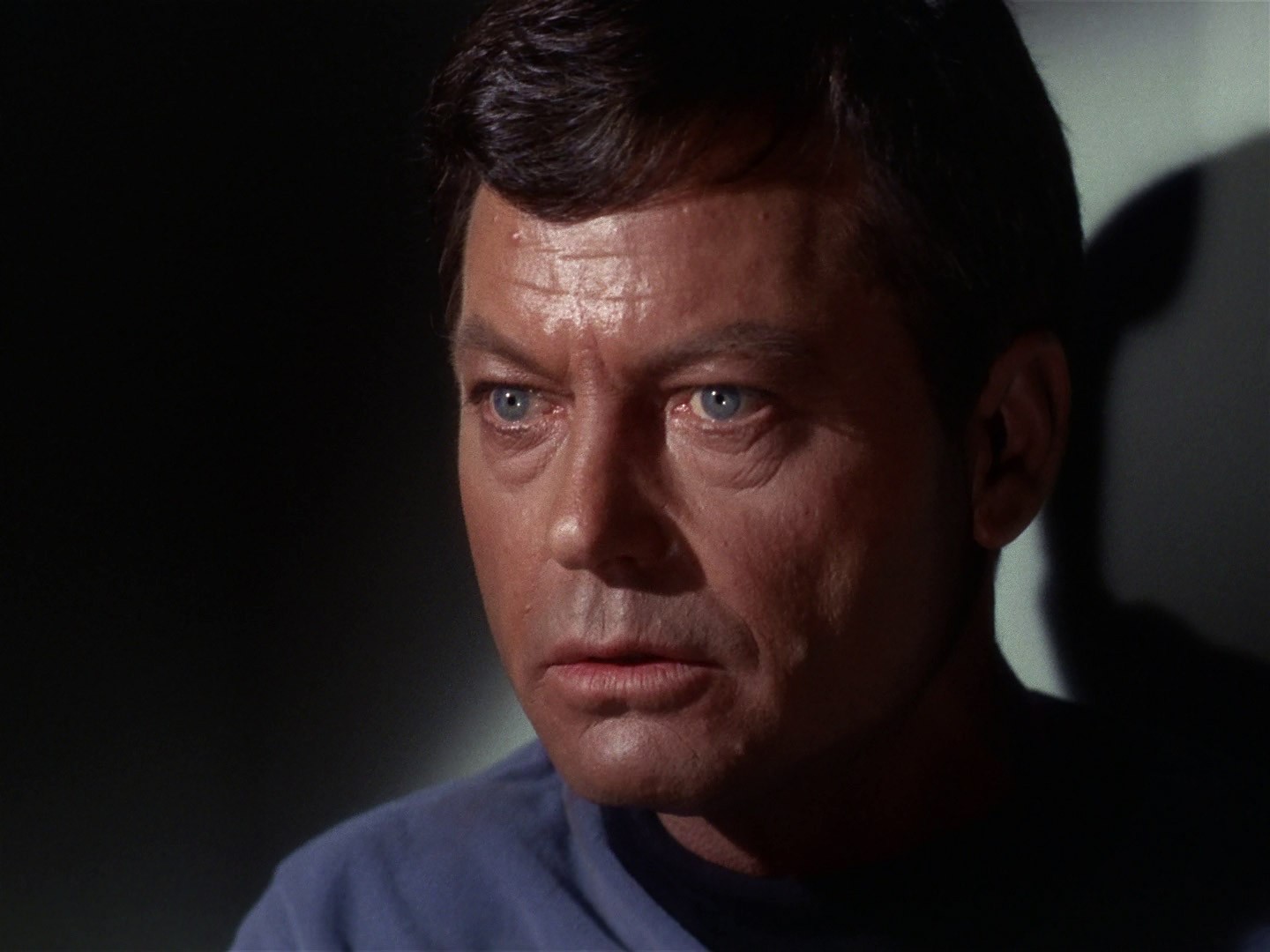 McCoy in the cabin, unable to fire. Star Trek: The Original Series, The Man Trap (1966). Paramount / CBS.